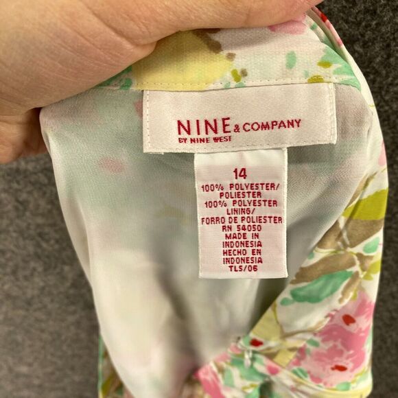 Nine West Skirt Women 14 White Floral A-Line Midi Lined Zipper Mid Rise Casual - Picture 7 of 8